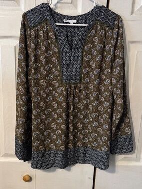 DR2 All Over Paisley Printed Boho Long Sleeve Tunic - Size Large